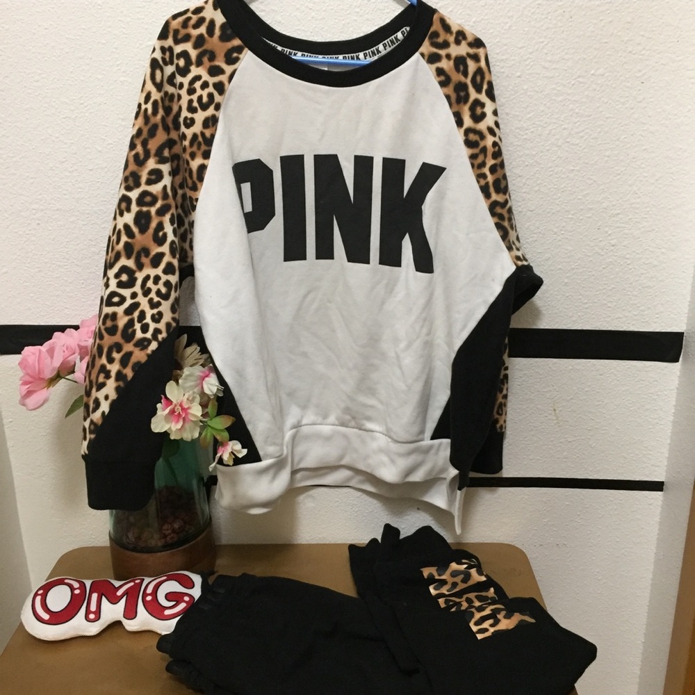 Pink VS Sweat Suit Leopard